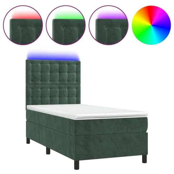 vidaXL kontinentalseng med LED-lys 80x200 cm velour mørkegrøn