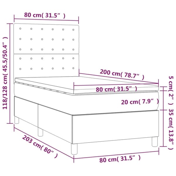 vidaXL kontinentalseng med LED-lys 80x200 cm velour lysegrå