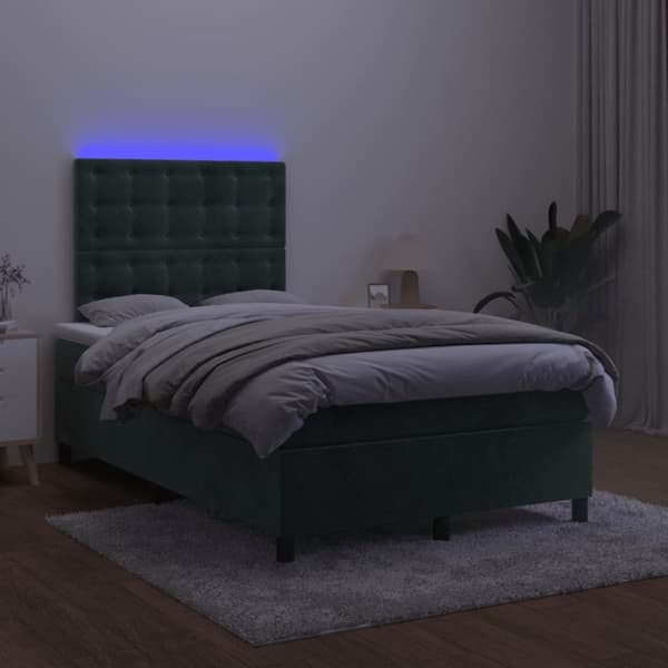 vidaXL kontinentalseng med LED-lys 120x200 cm fløjl mørkegrøn