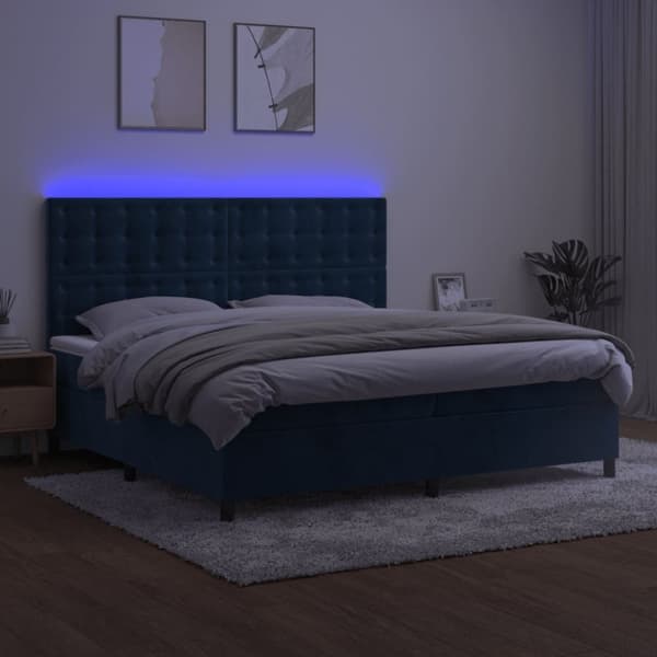 vidaXL kontinentalseng med LED-lys 200x200 cm fløjl mørkeblå