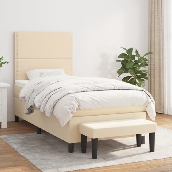 vidaXL kontinentalseng med madras 90x200 cm stof cremefarvet