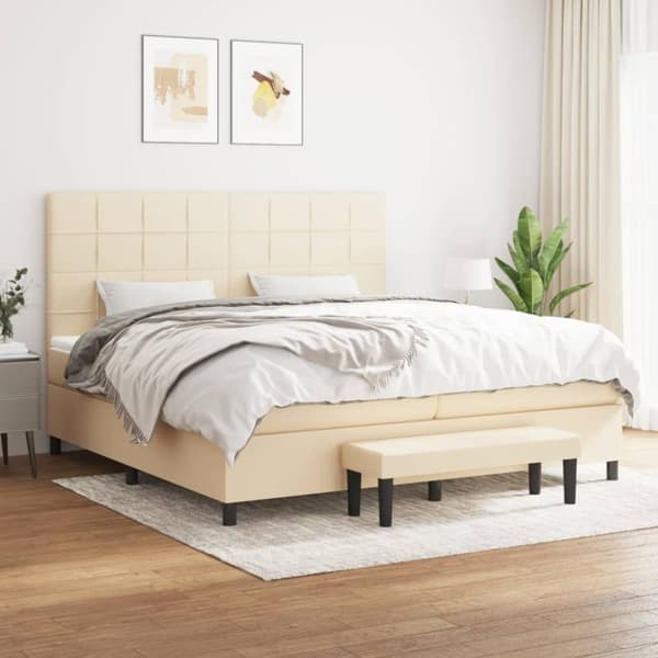 vidaXL kontinentalseng med madras 200x200 cm stof cremefarvet