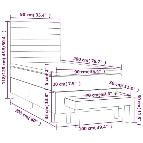 vidaXL kontinentalseng med madras 90x200 cm stof blå