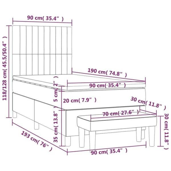 vidaXL kontinentalseng med madras 90x190 cm stof blå