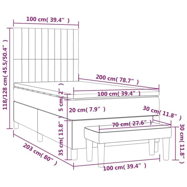 vidaXL kontinentalseng med madras 100x200 cm stof blå