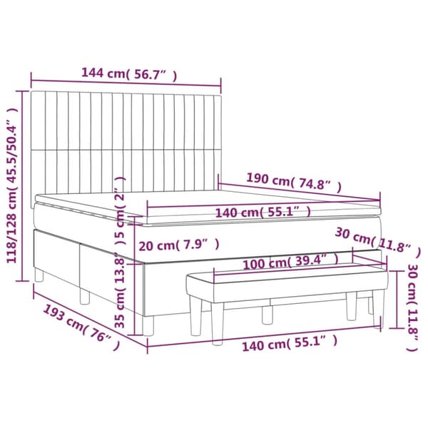 vidaXL kontinentalseng med madras 140x190 cm stof cremefarvet