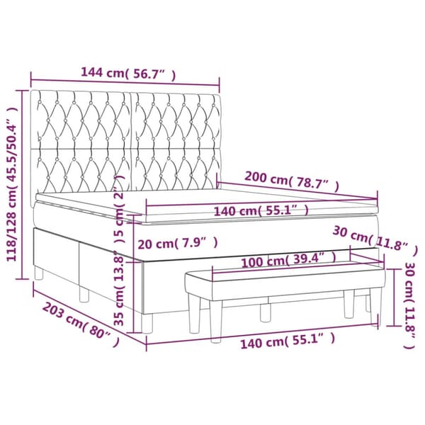 vidaXL kontinentalseng med madras 140x200 cm stof blå