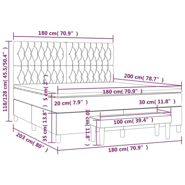vidaXL kontinentalseng med madras 180x200 cm stof cremefarvet