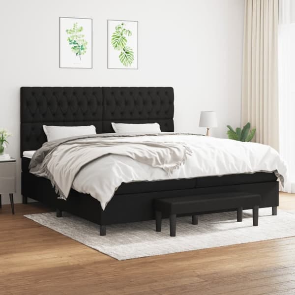 vidaXL kontinentalseng med madras 200x200 cm stof sort