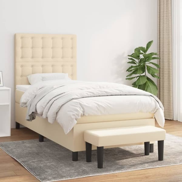 vidaXL kontinentalseng med madras 90x200 cm stof cremefarvet