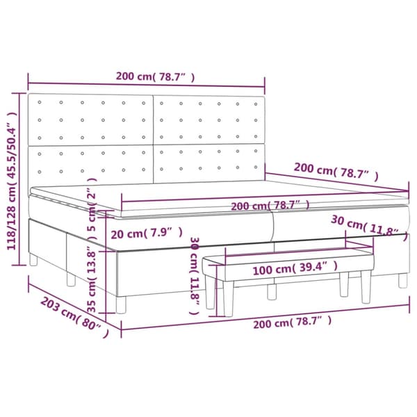 vidaXL kontinentalseng med madras 200x200 cm stof sort