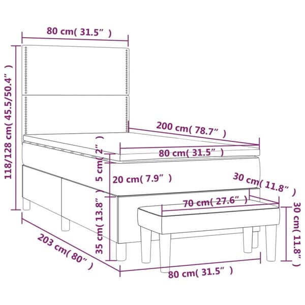vidaXL kontinentalseng med madras 80x200 cm stof mørkebrun