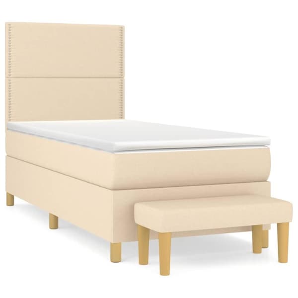 vidaXL kontinentalseng med madras 90x200 cm stof cremefarvet