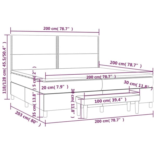 vidaXL kontinentalseng med madras 200x200 cm stof cremefarvet