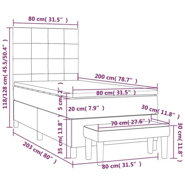 vidaXL kontinentalseng med madras 80x200 cm stof gråbrun