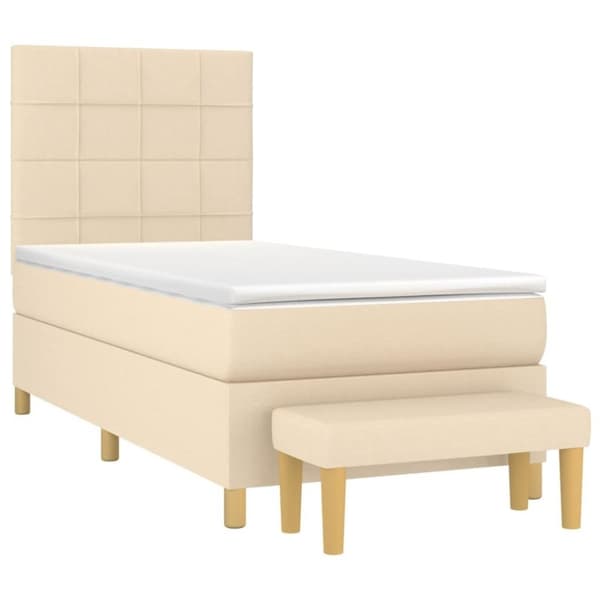 vidaXL kontinentalseng med madras 90x200 cm stof cremefarvet