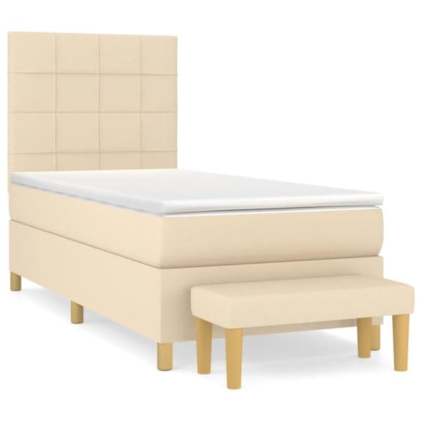 vidaXL kontinentalseng med madras 90x200 cm stof cremefarvet