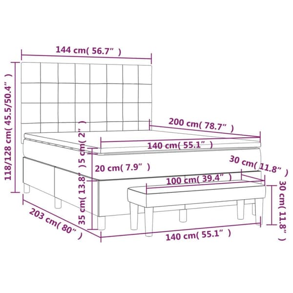 vidaXL kontinentalseng med madras 140x200 cm stof mørkebrun