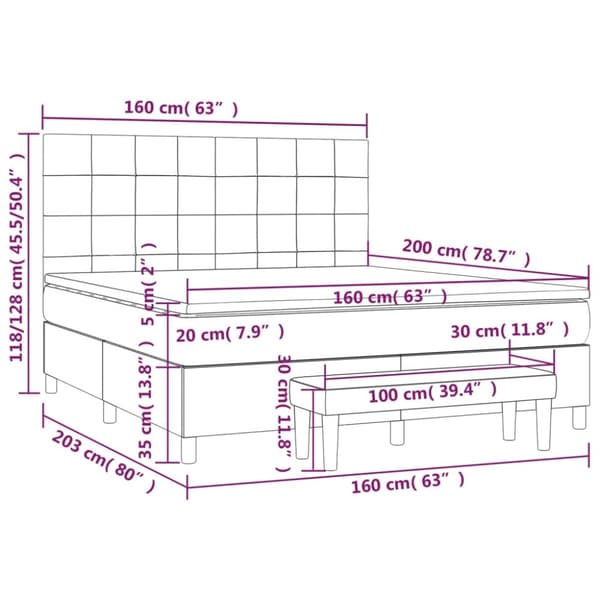 vidaXL kontinentalseng med madras 160x200 cm stof blå