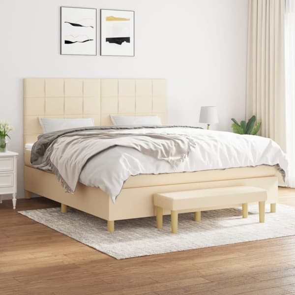 vidaXL kontinentalseng med madras 180x200 cm stof cremefarvet