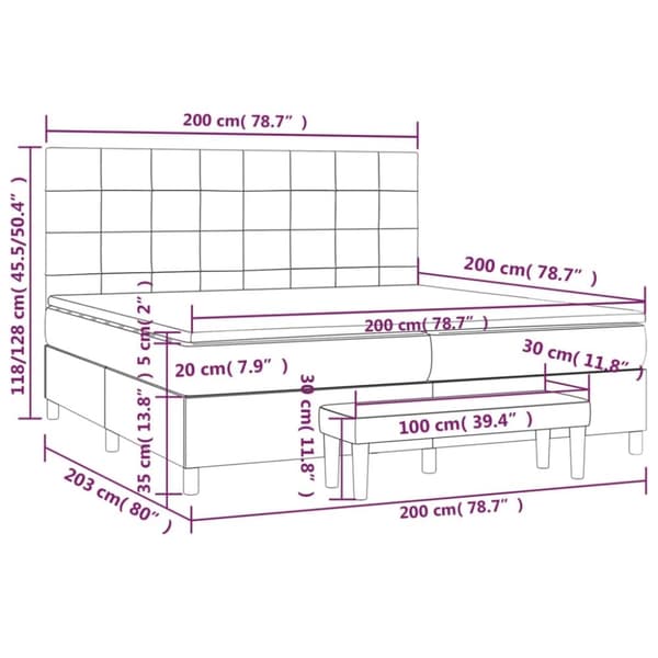 vidaXL kontinentalseng med madras 200x200 cm stof cremefarvet