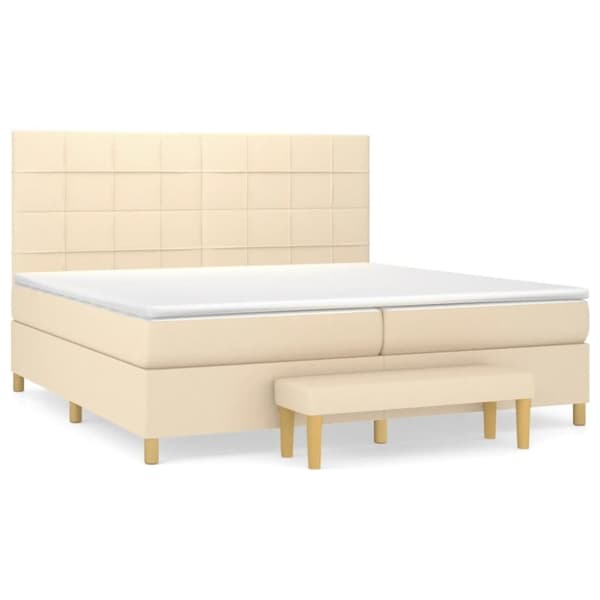 vidaXL kontinentalseng med madras 200x200 cm stof cremefarvet