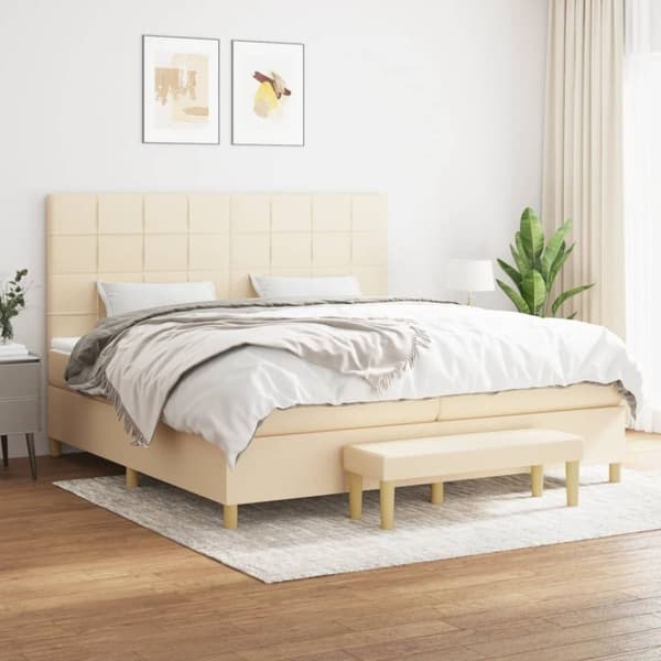 vidaXL kontinentalseng med madras 200x200 cm stof cremefarvet
