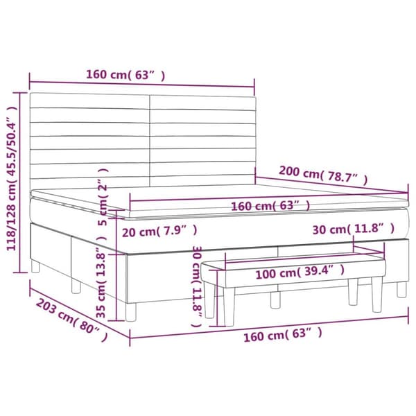 vidaXL kontinentalseng med madras 160x200 cm stof blå