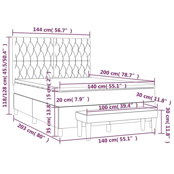 vidaXL kontinentalseng med madras 140x200 cm stof cremefarvet