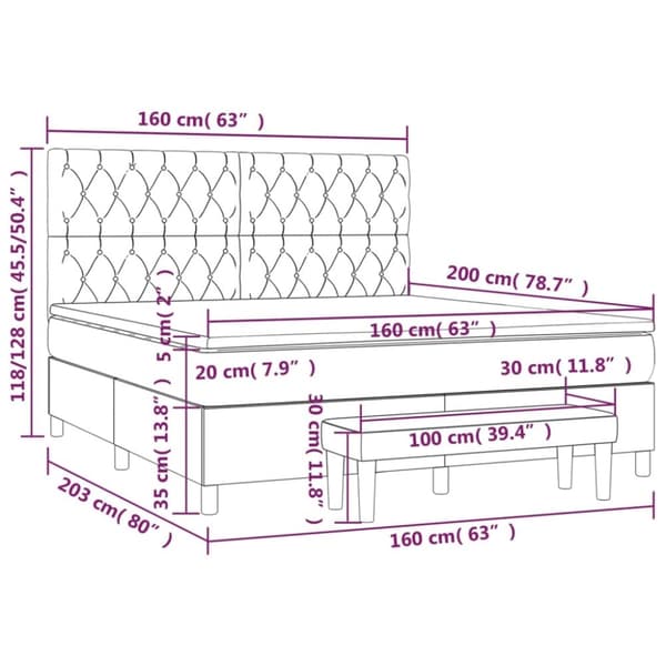 vidaXL kontinentalseng med madras 160x200 cm stof blå