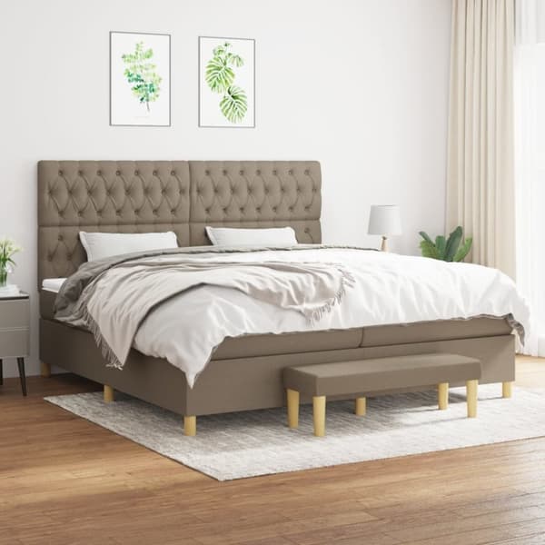 vidaXL kontinentalseng med madras 200x200 cm stof gråbrun