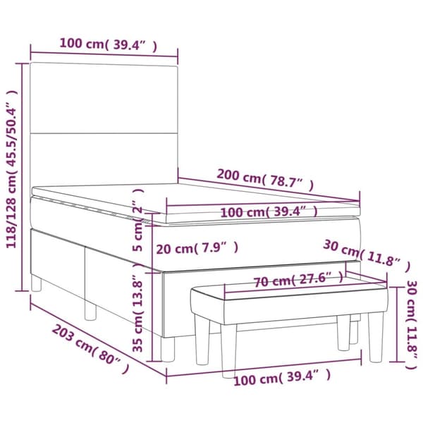vidaXL kontinentalseng med madras 100x200 cm fløjl mørkeblå