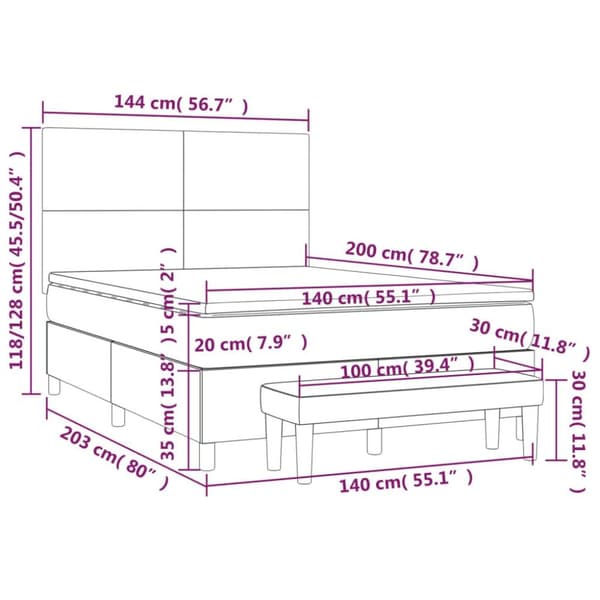 vidaXL kontinentalseng med madras 140x200 cm fløjl lysegrå