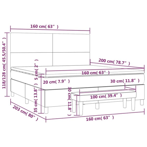 vidaXL kontinentalseng med madras 160x200 cm fløjl mørkeblå