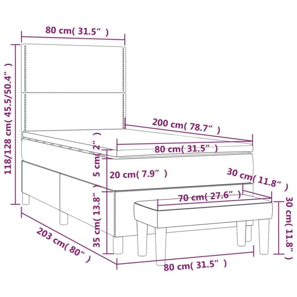 vidaXL kontinentalseng med madras 80x200 cm fløjl mørkegrøn