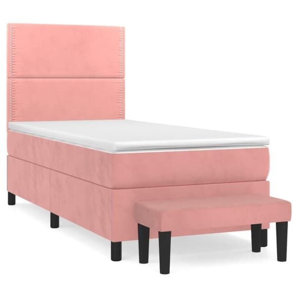 vidaXL kontinentalseng med madras 90x190 cm fløjl pink