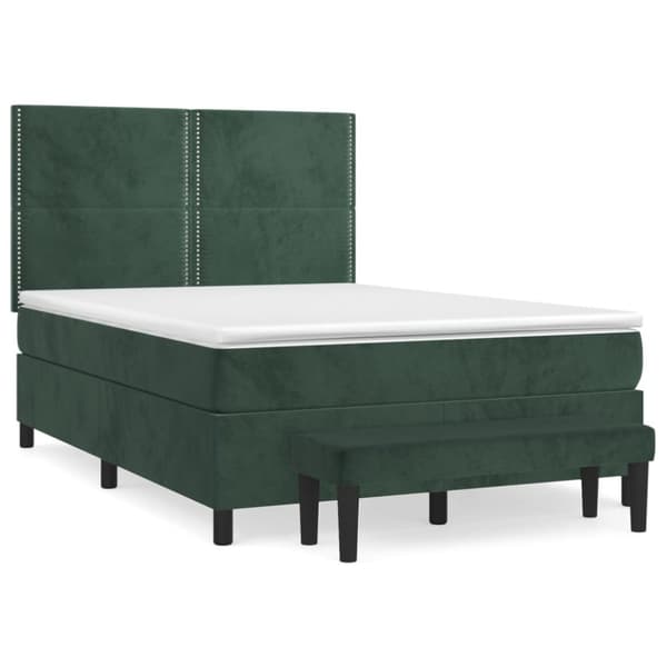 vidaXL kontinentalseng med madras 140x190 cm fløjl mørkegrøn