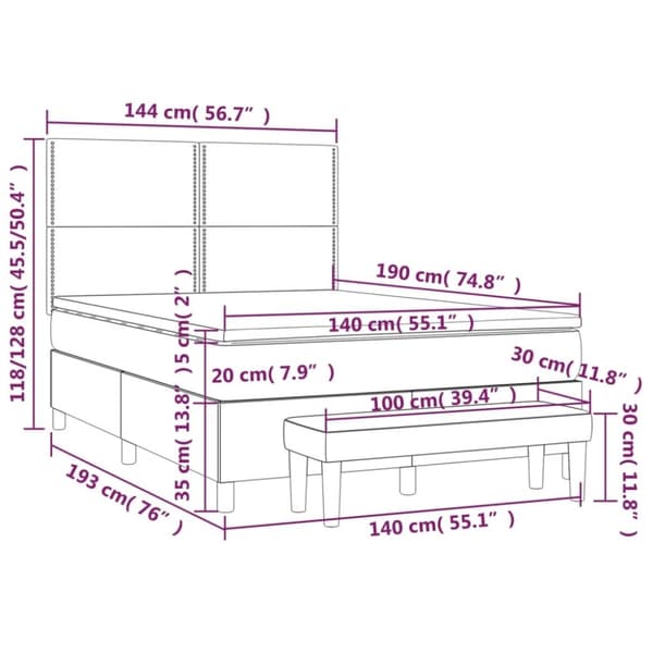 vidaXL kontinentalseng med madras 140x190 cm fløjl mørkeblå