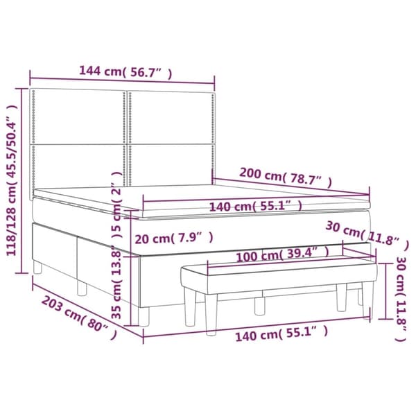 vidaXL kontinentalseng med madras 140x200 cm fløjl mørkeblå