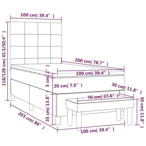 vidaXL kontinentalseng med madras 100x200 cm fløjl mørkeblå