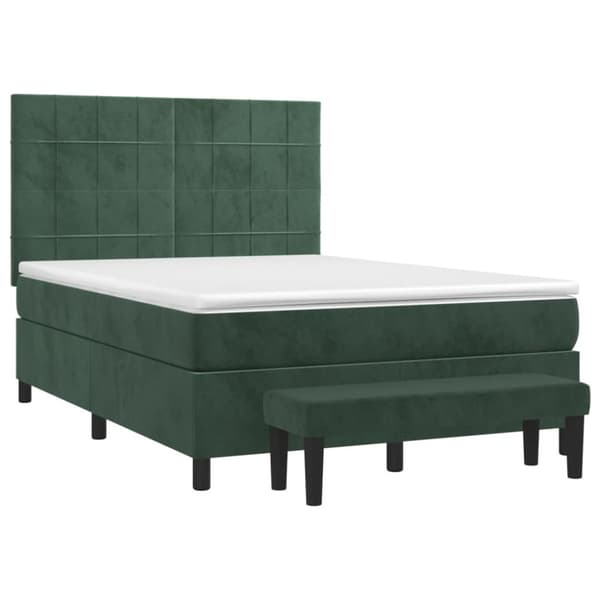vidaXL kontinentalseng med madras 140x190 cm fløjl mørkegrøn