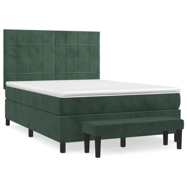 vidaXL kontinentalseng med madras 140x190 cm fløjl mørkegrøn
