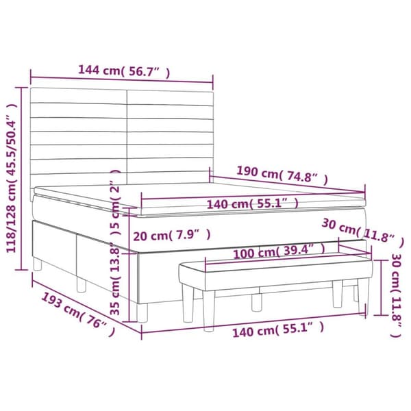 vidaXL kontinentalseng med madras 140x190 cm fløjl lyserød