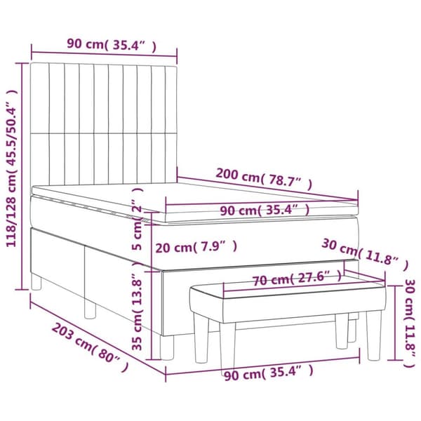 vidaXL kontinentalseng med madras 90x200 cm fløjl mørkeblå