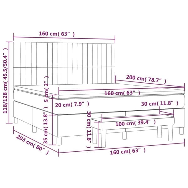 vidaXL kontinentalseng med madras 160x200 cm fløjl lysegrå