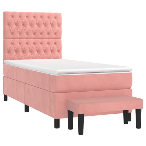 vidaXL kontinentalseng med madras 90x190 cm fløjl pink