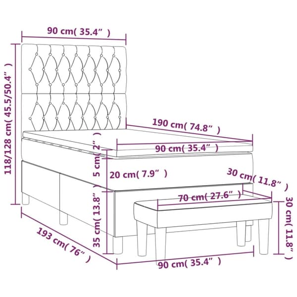 vidaXL kontinentalseng med madras 90x190 cm fløjl mørkegrøn