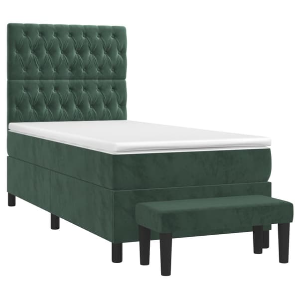 vidaXL kontinentalseng med madras 100x200 cm fløjl mørkegrøn