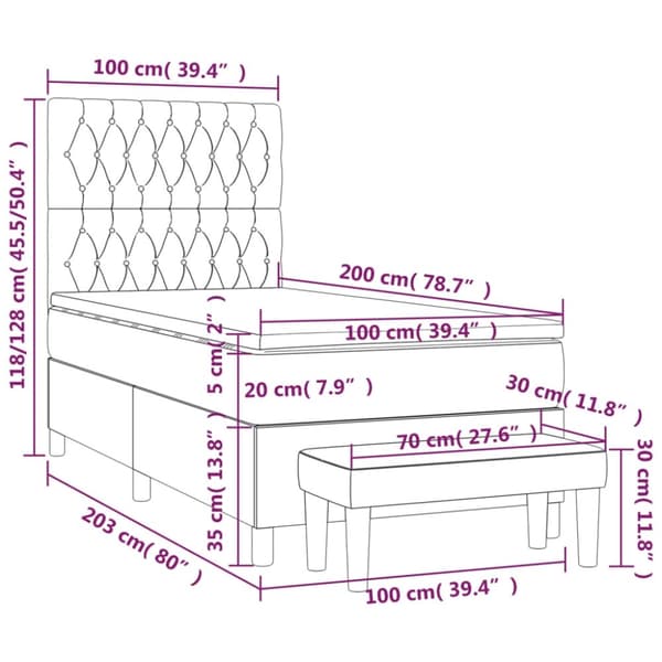 vidaXL kontinentalseng med madras 100x200 cm fløjl mørkegrøn