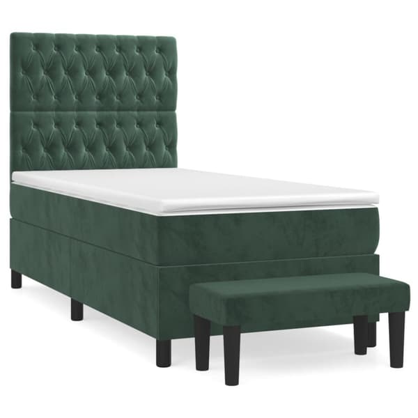 vidaXL kontinentalseng med madras 100x200 cm fløjl mørkegrøn